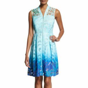 NWT Elie Tahari Kalli Sleeveless Zip-Front Ombre Lace Dress, Light Blue Size 8